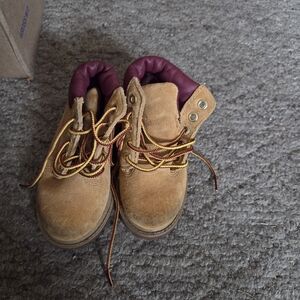 Timberland Kids Tan and Maroon Boots